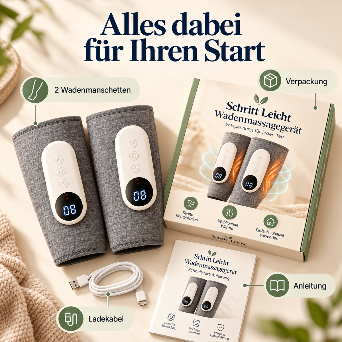 Schritt Leicht Wadenmassagegerät mit Wärme & Luftkompression