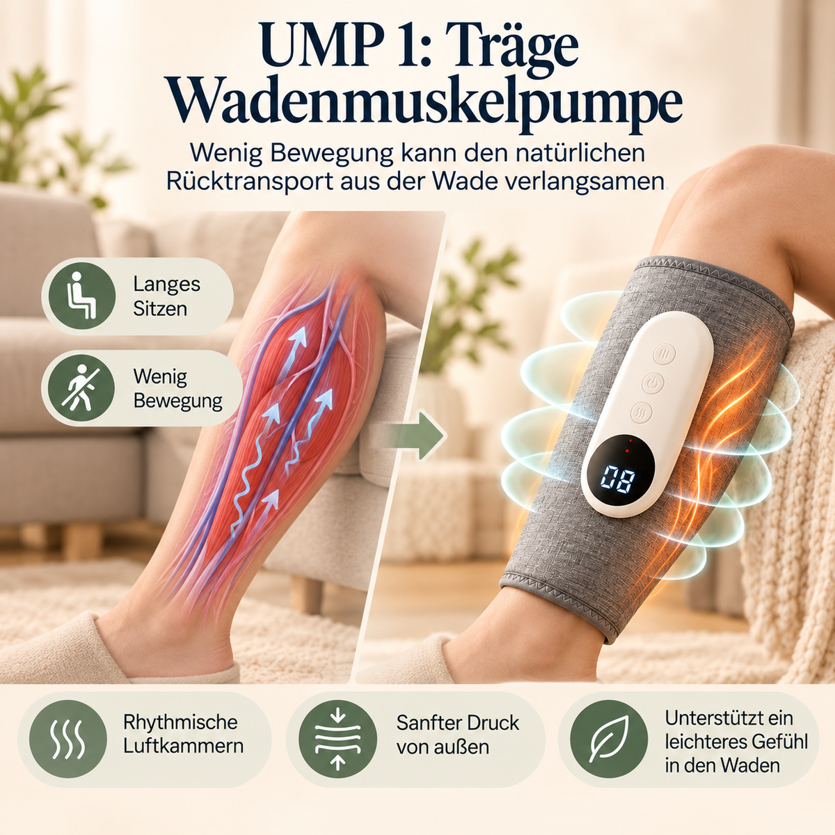 Schritt Leicht Wadenmassagegerät mit Wärme & Luftkompression